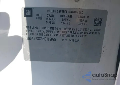 2017 Cadillac Ats Luxury из США, поврежденный, VIN 1G6AB5SX9H0109075